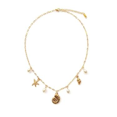 Imagem de Rumgey Colar com pingente para mulheres - Colar de praia dourado delicado colares de concha fofos acessório de praia pingente de estrela do mar joias de verão, Aço inoxidável, Sem Pedra Preciosa