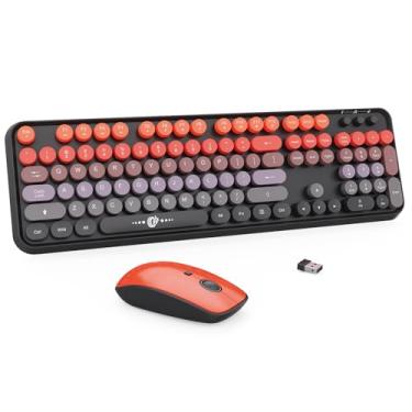 Imagem de Combo de teclado e mouse sem fio – teclado e mouse coloridos fofos, teclado de máquina de escrever retrô de tamanho completo com Plug & Play de 2,4 GHz, para Windows 11/10/7, laptop, PC (laranja)