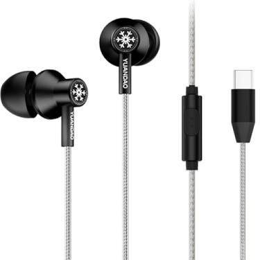 Imagem de NICEHCK StringSnow Fones de ouvido com fio com microfone, driver dinâmico PEEK PU LCP diafragma HiFi de 10 mm, chip DAC para iPhone, Samsung, computador, laptop estudantes (preto tipo C com microfone)