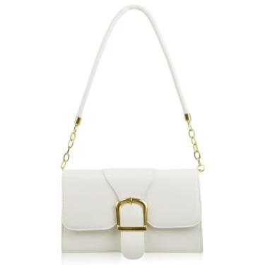 Imagem de Bolsa de ombro feminina, bolsa tiracolo pequena de couro sintético macio e fofa, bolsa feminina moderna para axilas, Bolsa de ombro branca