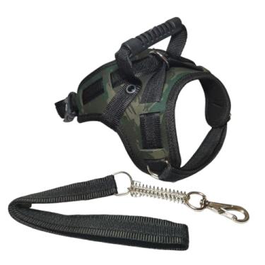 Imagem de Coleira pet resistente para cachorro pitbull labrador dogo rottweiller + guia peitoral de cão husky(M,CAMUFLADO)