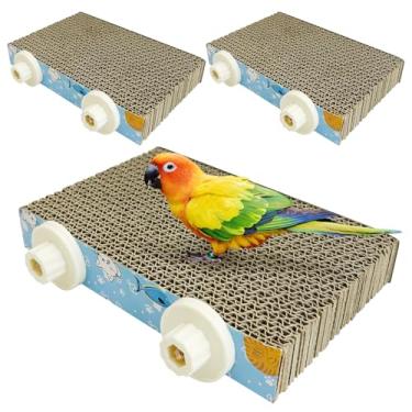 Imagem de Apatal 3 peças, plataforma de papelão para pendurar, gaiola de papagaio, poleiro, pata de pássaro, suporte de moagem, periquito, brinquedos de mastigar, gaiola de papagaio, playground para periquitos
