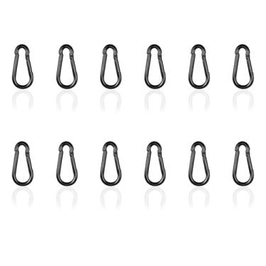 Imagem de High-PQ Mosquetão preto, gancho de pressão de mola de aço galvanizado resistente, capacidade de 99 kg (M5 5 polegadas), para balanço de rede, acessórios de fitness, projetos DIY (12 peças)