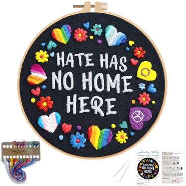 Imagem de Nuberlic Kit de bordado de flores para iniciantes – Kit de ponto cruz para iniciantes com padrão de amor LGBT para adultos DIY com argola, tecido pré-impresso, linhas e guia passo a passo