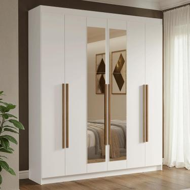 Imagem de Guarda-Roupa Casal 6 Portas Batentes com Espelho Branco/Branco/Rustic Venus Madesa