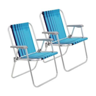 Imagem de Kit 2 Cadeira de Praia Camping Alumínio Samoa Azul Tramontina
