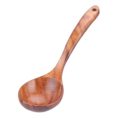 Imagem de Colher de servir grande de madeira para panelas e frigideiras antiaderentes, utensílios de cozinha, concha de sopa, marrom