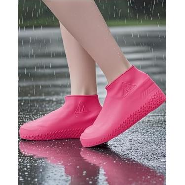 Imagem de Capas de silicone reutilizáveis, galochas antiderrapantes para chuva, proteção elástica para sapatos, Vermelho rosa, Small