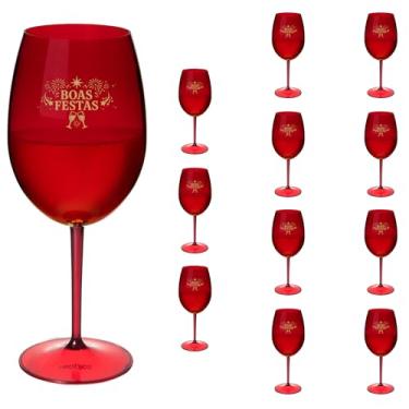 Imagem de Taças Vinho Acrílico 600ml Boas Festas Taça Vinho 12pçs (VERMELHO)