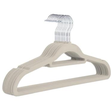 Imagem de Kit com 10 Cabides Slim em Veludo, Antideslizantes, Elegantes, (Bege)