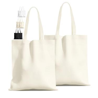 Imagem de 2 peças, sacolas de compras reutilizáveis, sacola de lona adequada para bricolage, publicidade, promoção, presente, atividade (branco quente)