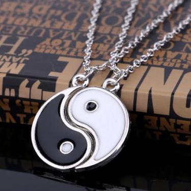 Imagem de Colar com pingente Yin Yang para mulheres e homens, 2 peças combinando com pingente de quebra-cabeça para casais amigos BFF conjunto de joias, Medium, Aço inoxidável, \