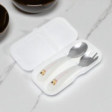 Imagem de Generic 1 conjunto de talheres para lava-louças, garfo, colher projetada para gatos, conjunto de 2 peças, estojo portátil de aço inoxidável 304, branco, 17,5 x 7,5 x 5 cm