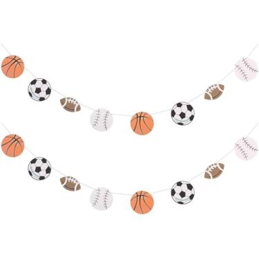 Imagem de Faixa com tema esportivo, basquete, futebol, baseall, rugby, guirlanda de papel para decoração de quarto de festa de aniversário - 2 fios, 16 peças