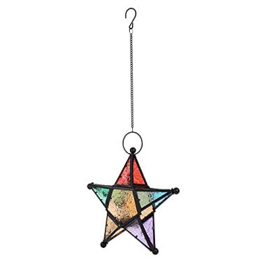 Imagem de Zerodis Estrela Marroquina Lanterna de Vidro Colorido Castiçal Lâmpada Pendurada do Vintage para Casa Jardim 19x19 Cm para Uso Interno e Exterior Ornamentos (preto)