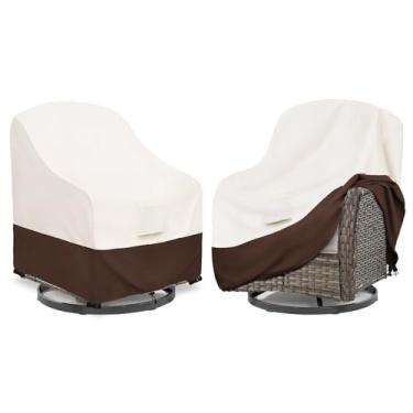 Imagem de Bitubi Pacote com 2 capas de cadeira giratórias à prova d'água para cadeiras de pátio com tamanho de até 84 cm L x 99 cm P x 98 cm A, capas de móveis de pátio de gramado ao ar livre (marrom)