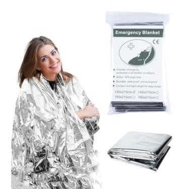 Imagem de Cobertor de sobrevivência de emergência - 210,8 cm x 160 cm para uso externo, para proteção de clima quente e frio, prata