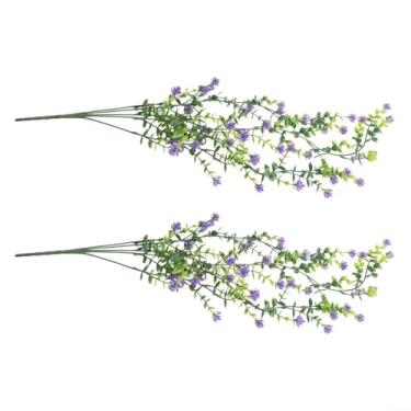 Imagem de Buquê de simulação de flores artificiais, folha de eucalipto, planta de lótus, camélia, flores de plástico artificial, 2 peças roxas, 2 plantas artificiais para ambientes internos, decoração de Natal