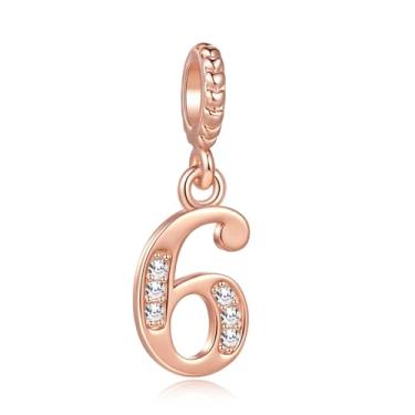 Imagem de MiiFort Lucky Number 6 Six 6th Charm serve para pulseiras Pandora berloques de aniversário, presentes para mulheres, ouro rosa, zircônia cúbica transparente