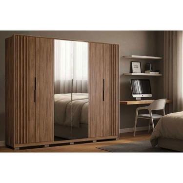 Imagem de Guarda Roupa Casal 6 Portas (2 Ripadas e 2 c/ Espelho) e 6 Gavetas c/ 
