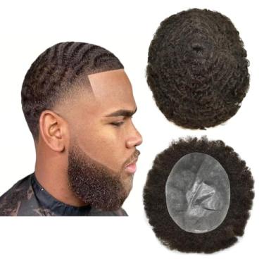 Imagem de Unidade de cabelo para homens negros, peruca afro cacheada, sistema de substituição de cabelo para homem afro-americano (2# marrom mais escuro, onda afro-americana de 10 mm)