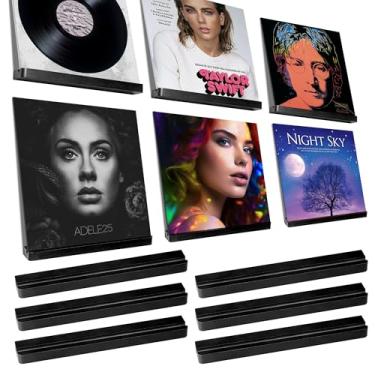 Imagem de Heimlove Pacote com 6 prateleiras de parede para discos de vinil de madeira maciça, suporte de vinil preto de 30 cm para armazenamento e exibição de álbuns, prateleiras flutuantes para decoração de