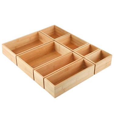 Imagem de Kootek – Bandeja organizadora de gaveta de bambu com 8 peças, caixa de armazenamento de cozinha, divisórias versáteis de 4 tamanhos, porta-talheres, recipientes para talheres para utensílios de cozinha