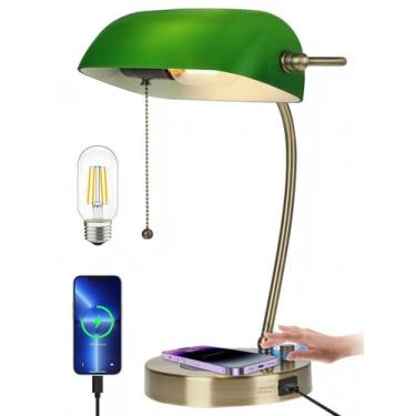 Imagem de Candeeiro de mesa Newrays Green Glass Bankers com carregador sem fio