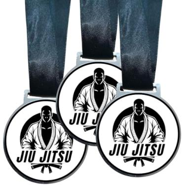Imagem de Kit 10 Medalhas Para Jiu Jitsu Torneio de Luta De Campeão Premiação 50mm Com Fita Preta
