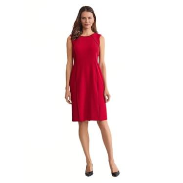 Imagem de Kasper Vestido feminino sem mangas com detalhe de debrum com cordão, Vermelho fogo/preto, 52