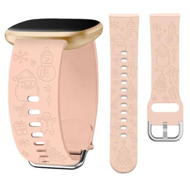Imagem de Watbro Pulseira gravada de Natal compatível com Fitbit Versa 3/Sense/Fitbit Versa 4/Sense 2 para mulheres e homens, pulseira de silicone macio fofo boneco de neve gravada