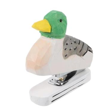 Imagem de harayaa Grampeador de madeira em formato de animal, estátua de animal fofa, escultura, figura de papelaria, estatueta de arte criativa, grampeador de mesa, Forma de Pato