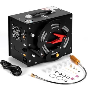 Imagem de Compressor de ar Pcp TUXING 4500Psi, vertical + carretel de arame portátil, parada automática, por carro 12V DC ou casa 220V AC para paintball/PCP rifle de ar/tanque (TXES062）