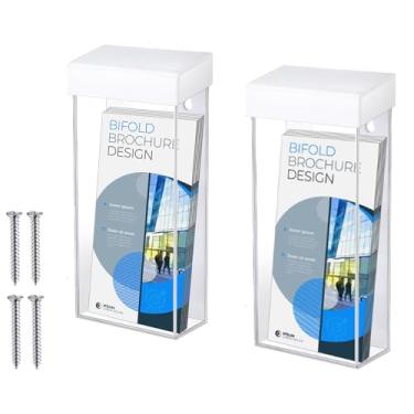 Imagem de Remerry 2 peças de suporte de brochura para ambientes externos, 10 x 23 cm, à prova d'água, com caixa de literatura para tirar um adesivo, com suporte de panfleto transparente, folheto de acrílico