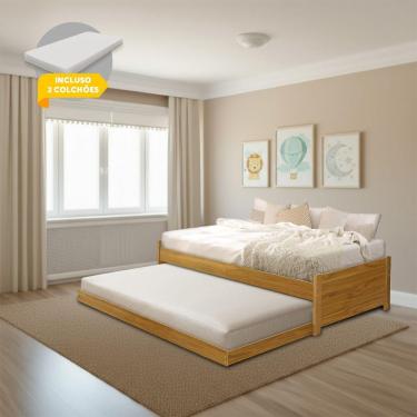 Imagem de Cama Solteiro Com Auxiliar Bibox Bicama Infantil Gabrieli Com 2 Colchões Inclusos Imbuia