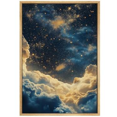 Imagem de Arte de parede de céu abstrato, impressões de paisagem gótica, pôster de nuvem branca, imagens de cenário temperamental, arte de parede celestial, pintura de academia escura, céu azul, pôster, vintage