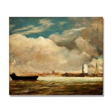 Imagem de NHLDZYH Arte de parede John Constable, (Rio Tâmisa), pôster de pinturas famosas, decoração de parede com impressão de imagem retrô de romantismo. Apenas tela 30x36cm-11,8x14,2 pol