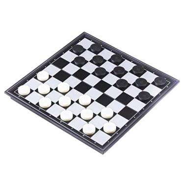 Imagem de 8 x 8 tabuleiros xadrez Draught 64 quadrados, jogo de mesa, desenhos, verificadores com placa extensível 22,86 x 22,86 cm, 12 pretos 12 peças brancas desenhos 20,32 x 20,32 cm
