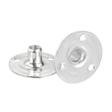 Imagem de M6 Brad Hole Tee Nut, 24 peças de aço carbono base redonda aparafusada, porcas em T, flange de hardware de móveis, porcas de inserção de rosca fêmea, M6 x 28 x 1,2 mm