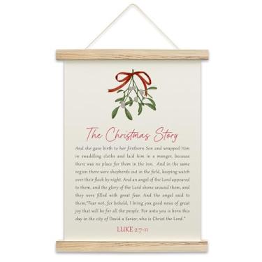 Imagem de Tapeçaria de parede de história de Natal, versículos da Bíblia do Presépio Arte de Parede Cristã para Estética de Quarto, Moldura de Pôster de Arcos Vermelhos de Natal, Banner Pendurado em Visco em