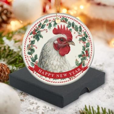 Imagem de Enfeite de Natal 2025 redondo lembrança de Natal enfeites de árvore de Natal 7,6 cm - pingente de galinha animal fofo para amigos, famílias...