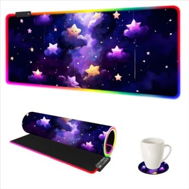 Imagem de DINKY Mouse pad grande RGB para jogos, mouse estendido com 14 modos de luz, tapete de mesa de LED com base de borracha antiderrapante, teclado de computador 89,9 cm x 40 cm, estrela roxa