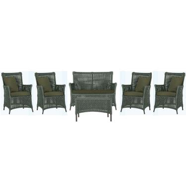 Imagem de Jogo Sofá 4 Poltronas E Mesa Igapó Marrom E13 Trama Original Verde