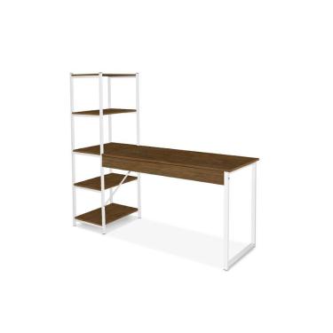 Imagem de Escrivaninha Com Estante 4 Prateleiras Klm Móveis Amadeirado Com Branco