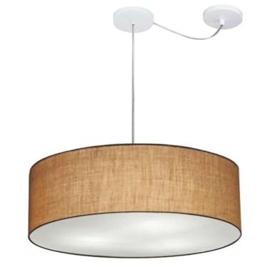 Imagem de Lustre Pendente Cilíndrico Com Desvio De Centro Vivare Md-4262 Cúpula Em Tecido 55x15cm - Bivolt Palha 127/220v
