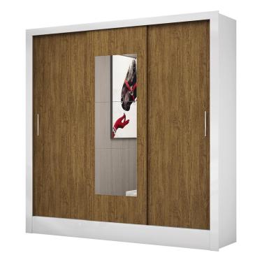 Imagem de Guarda Roupa Roupeiro Dubai 3 Portas De Correr Com Espelho Central 3 Gavetas Carioca Branco Cinamomo