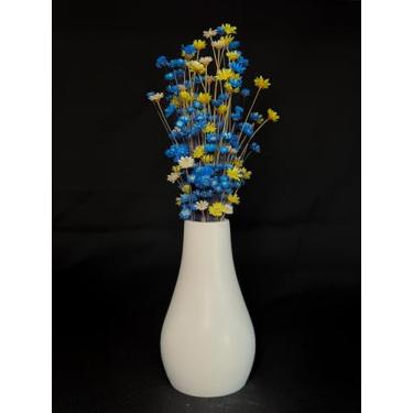 Imagem de Arranjo de Flores Sempre-Vivas Naturais em Vaso Decorativo, 15 cm, Branco com Padrão Art Déco (8)