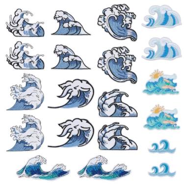 Imagem de PH PandaHall 20 peças, 10 estilos, onda do mar, ferro, remendo, praia, verão, oceano, bordado, onda, decoração, aplique costurado, aplique para chapéus, mochila, roupas, jeans, jaquetas, roupas