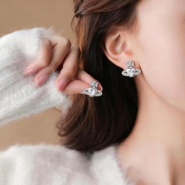 Imagem de Brincos de ouro para mulheres na moda coração zircônia cúbica planeta brincos moda declaração acessórios joias presente, Medium, Metal, Sem pedra preciosa