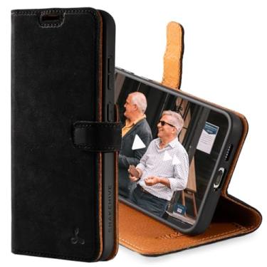 Imagem de Snakehive Carteira de couro para Samsung Galaxy S25 Plus - Capa de telefone carteira de couro real com suporte de visualização e suporte de cartão - Capa flip com compartimentos para cartões (preto)
